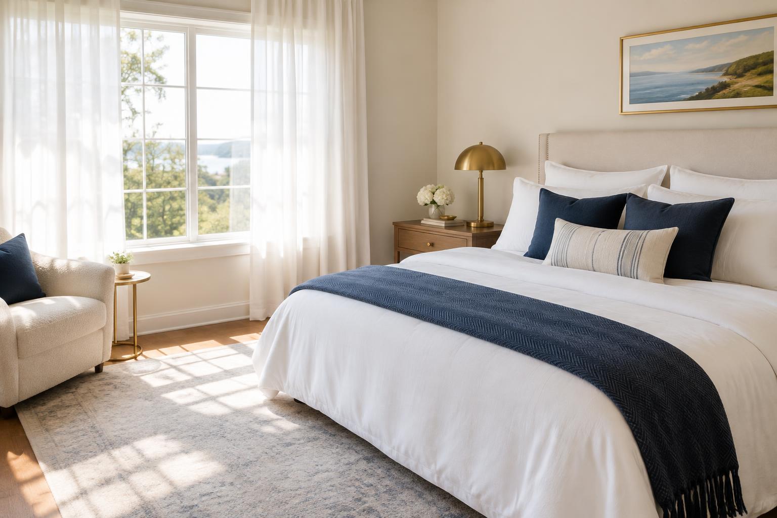 A freshly cleaned bedroom with crisp white linens and sunlight